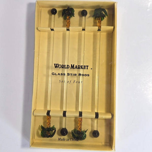 "Juego de 4 palmeras de vidrio Swizzle Stir Sticks de 8"" Tiki Cocktail World Market"