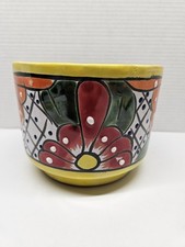 Handcrafted Mexican Talavera Ceramic Planter Pot Multicolor Floral Pattern