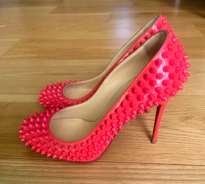 Christian Louboutin Fifi Spikes Round Toe Pumps Size 35.5 Red