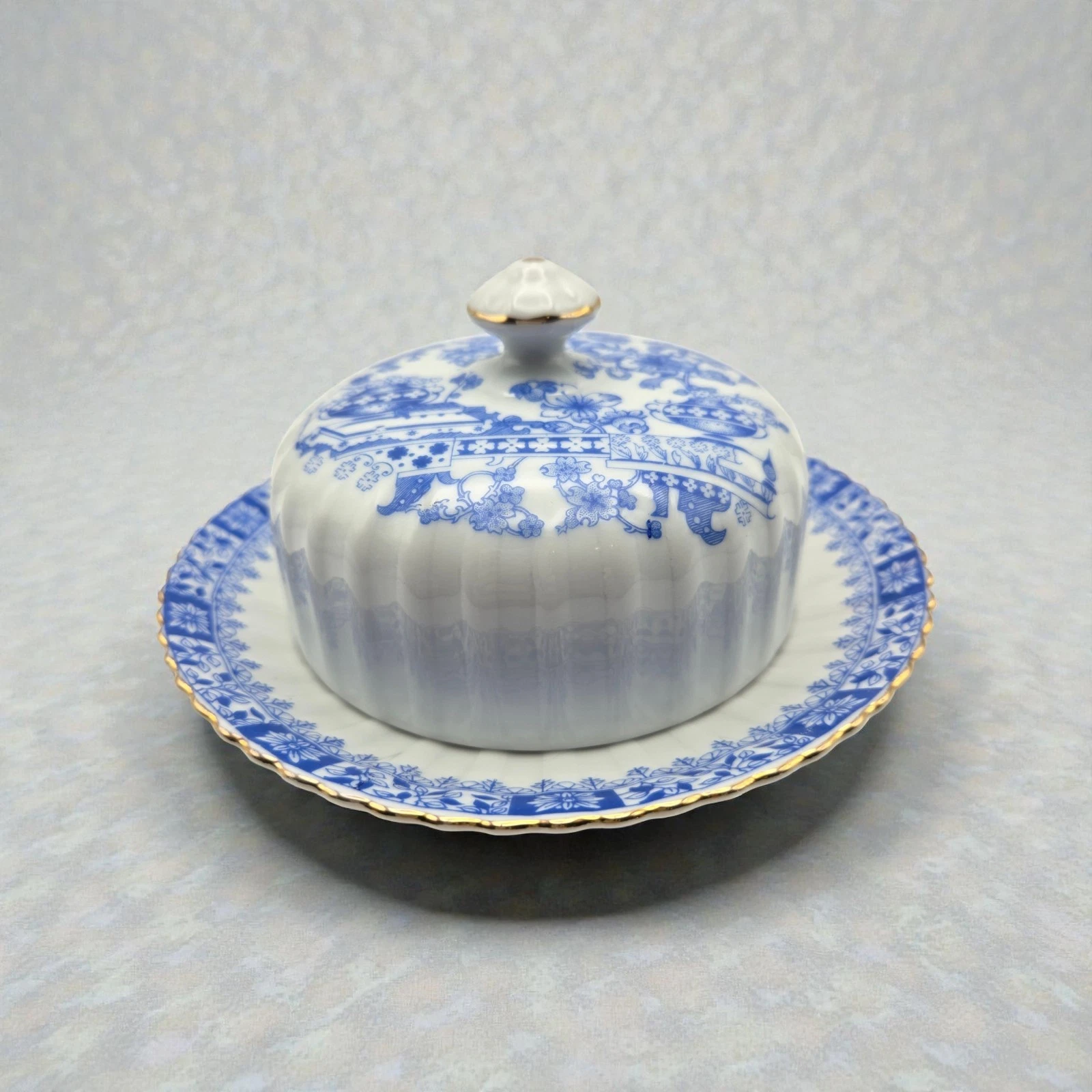 Vintage China Blau Bavaria Asian Pattern Blue & White Butter Dish Germany