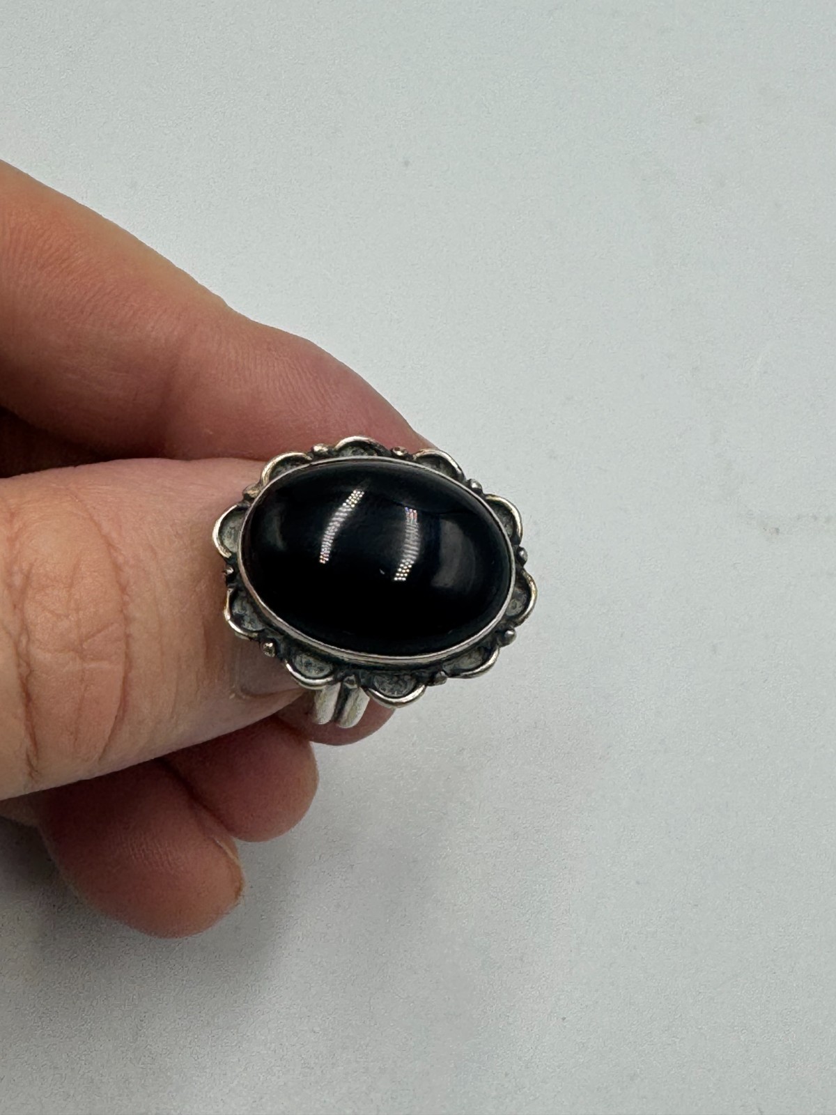 Lovely Solid Silver Onyx Ring Size L - image 10