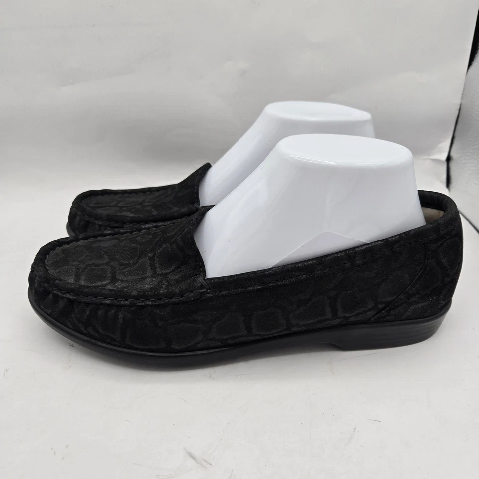 Mocasín SAS Simplify para mujer talla 9 M cuero negro serpiente sin cordones zapato trípode Foto 4 de 4