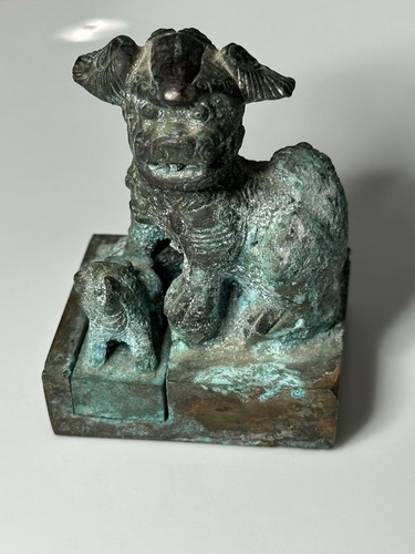 RARE Chinese Bronze Dragon Foo Dog Lion Seal Stamp Signet Statue 3 Stamps - Picture 7 of 14