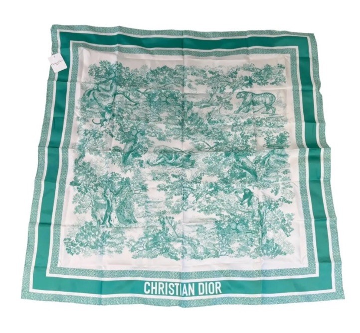 Dior Toile de Jouy Green/White Silk Square Scarf 90 x 90 cm Brand