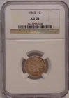 1863 Indian Cent NGC AU53 Awesome Reverse Doubling