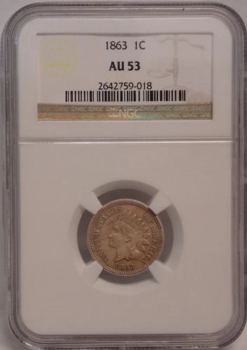 1863 Indian Cent NGC AU53 Awesome Reverse Doubling