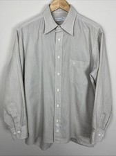 Christian Dior Chemises 17X33 L 46" Cotton Blend LOGO Dress Shirt Gold Pinstripe