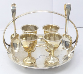 Mappin & Webb Silver Plated Egg Cruet Stand Cups & Spoons