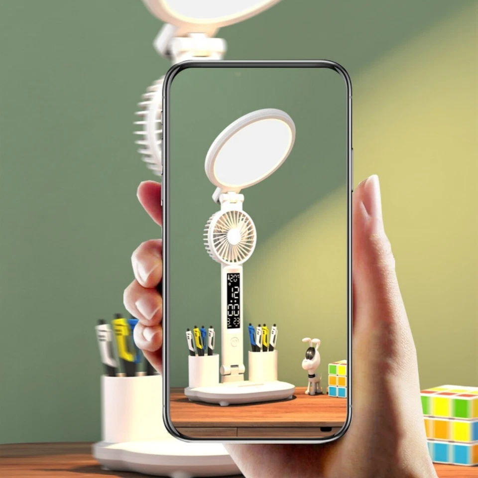 Светодиодные часы настольные лампы USB заряжаемый регулируемой яркости диммер прикроватные светильники складной вентилятор - Изображение 2 из 4