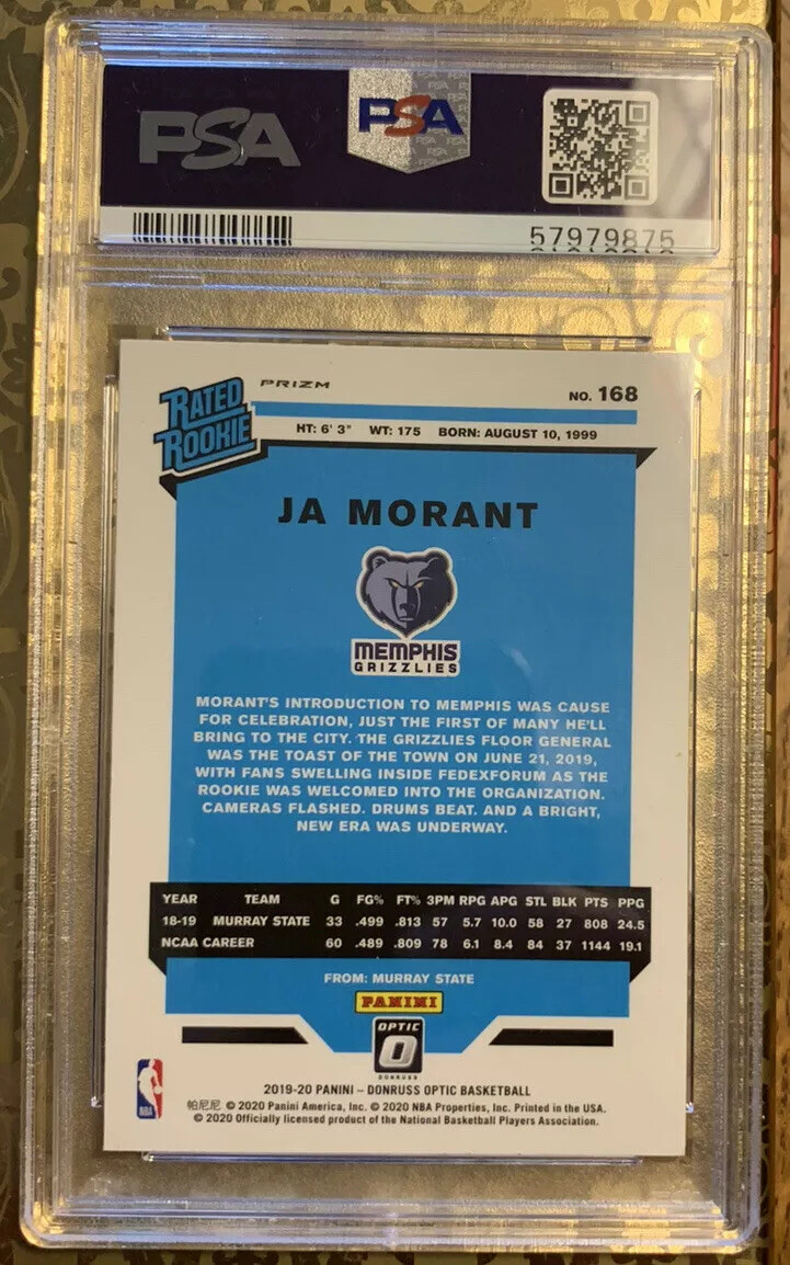 JA MORANT - 2019-20 Donruss Optic Purple Shock Prizm RC #168 PSA 9