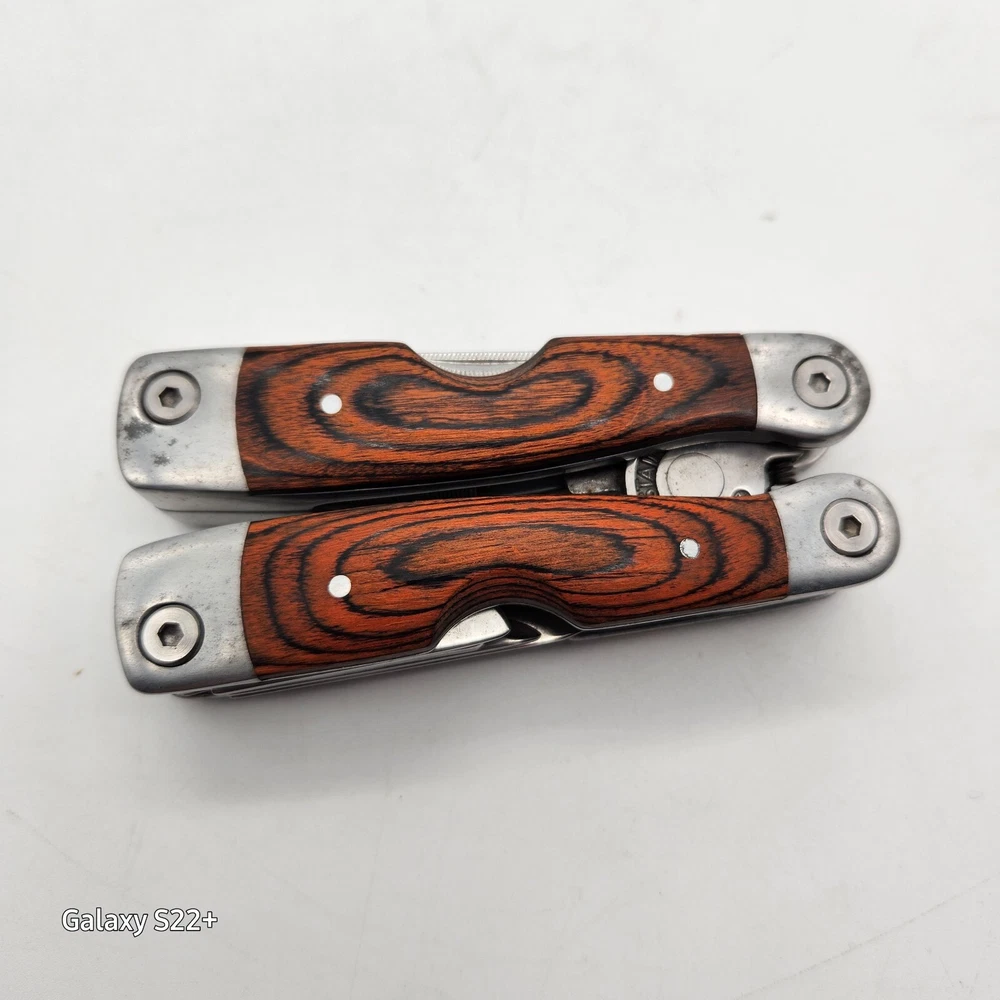 Multi Tool Plus Knife Maxam 9-in-1 Pocket Stainless Wood Handle