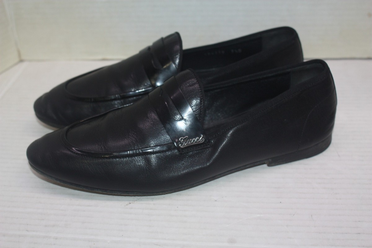 Vintage GUCCI 194339 Black Leather Penny Loafers Shoes Size 7.5G