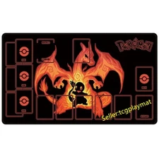 Charizard Pokemon Playmat With Zones Trading Card Game Play Mat 24*14" _jj7