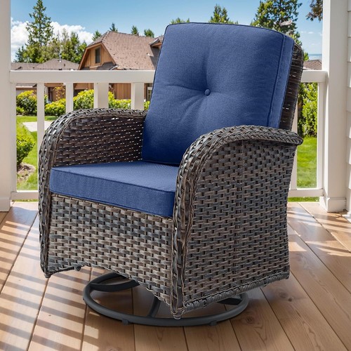 2 in 1 Porch Glider Swivel Chair - Wicker Patio Furniture Outdoor Swivel Rocker - Picture 9 of 12
