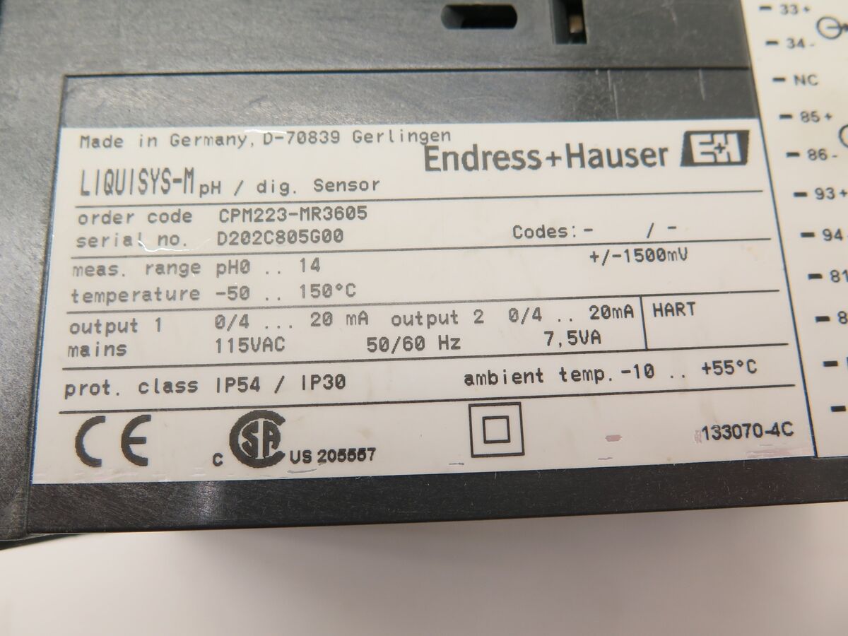 Endress + Hauser CPM223-MR3606 Liquisys M pH/ORP Transmitter Endress + Hauser CPM223-MR3606 Liquisys M pH/ORP Transmitter