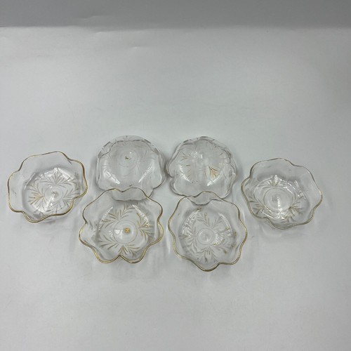 6 cuencos de postre delicados de vidrio fino vintage tono dorado patrón de acento de hojas - Imagen 3 de 6