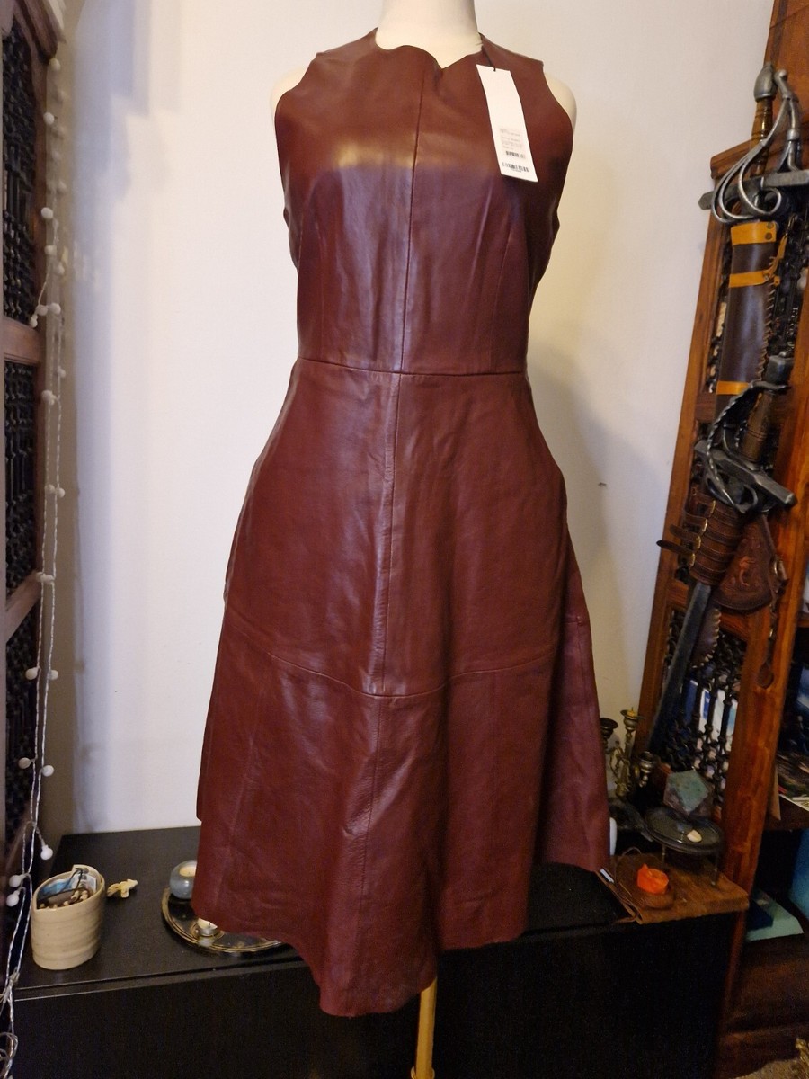 RRP 315 Remain Birger Christensen burgundy leather flare dress | eBay UK