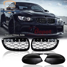 Diamond Kidney Grill + Carbon Fiber Mirror Cap for BMW E92 E93 Coupe 2007-2010