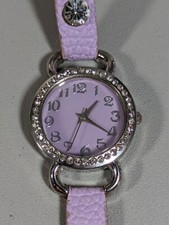 Purple Dial Crystal Accent Silver Tone Case Studded Purple Wrap Band Watch 22 In