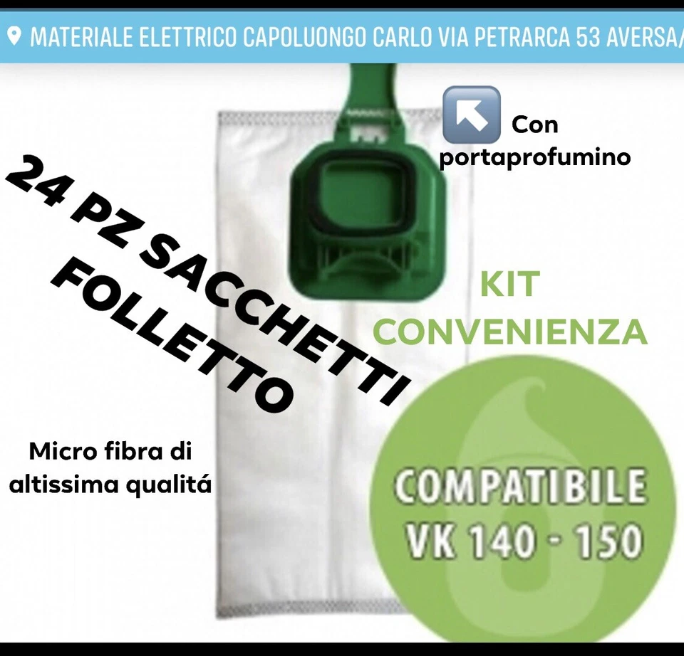 SACCHETTI FOLLETTO VORWRK 24 PZ Compatibili KOBOLD VK 140 VK 150 QUALITÀ TOP