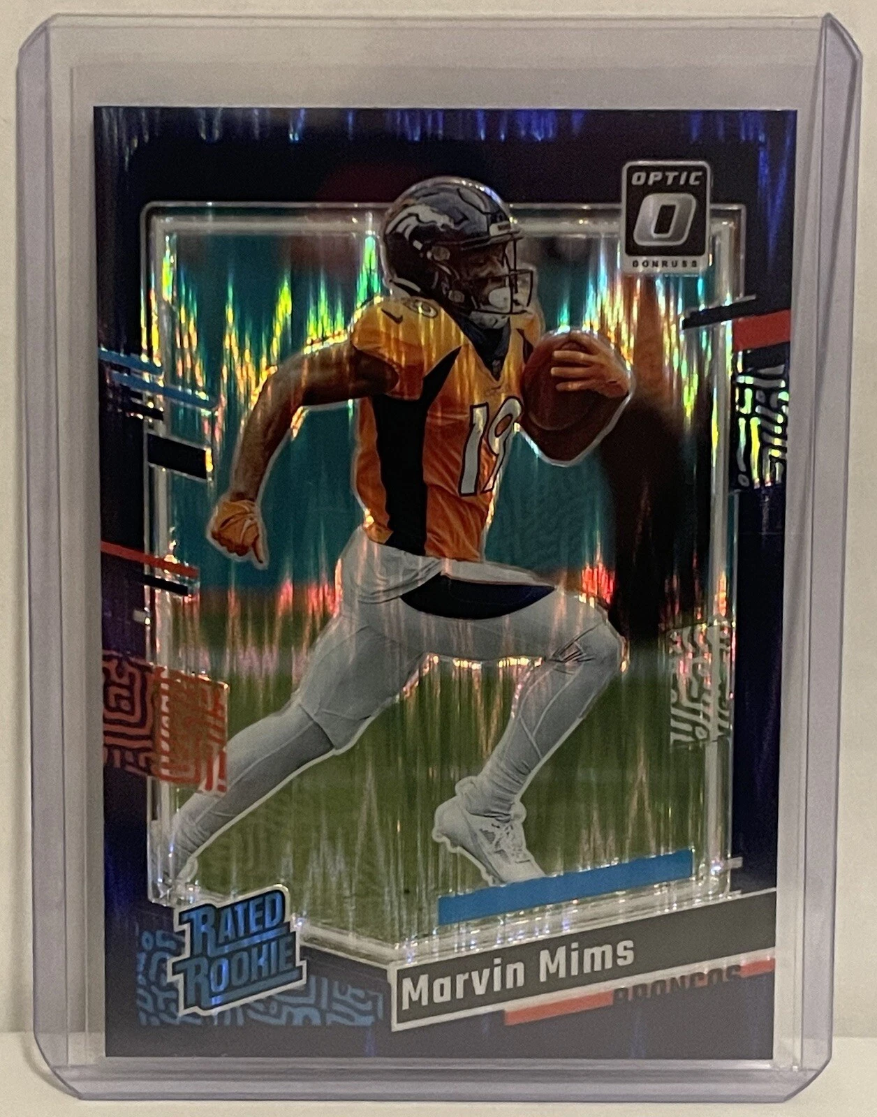 2023 Donruss Optic #231 Marvin Mims Purple Shock Prizm RC  Denver Broncos
