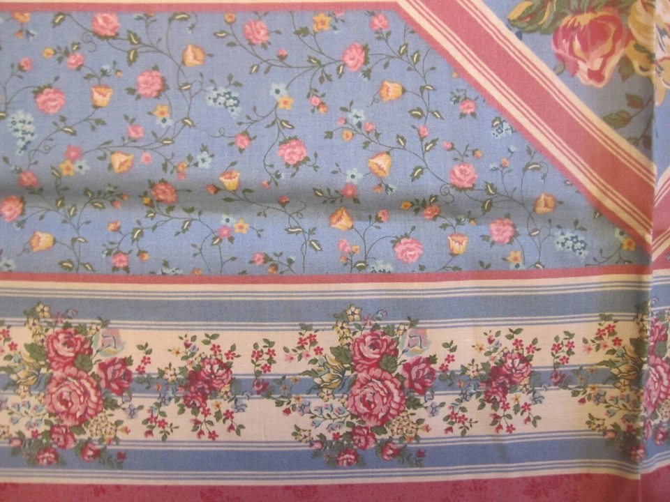 Vtg Blue Mauve  SPRINGS Floral Cotton FABRIC Large Cheater QUILT TOP 3yd 32"x44 - Image 4 of 4