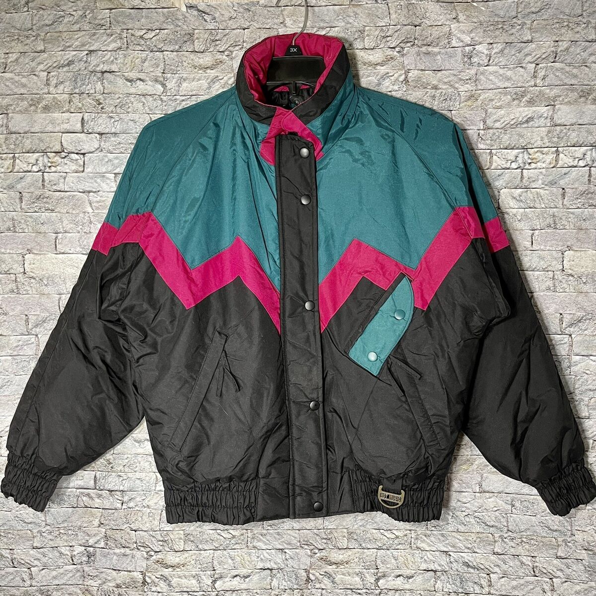 Vintage 90s Hot Music Puffer Jacket Coat Black Pink Green Vintage 90s Hot Music Puffer Jacket Coat Black Pink Green