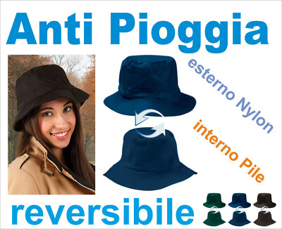 Cappello Berretto ANTI PIOGGIA Nylon Pile IMPERMEABILE Reversibile