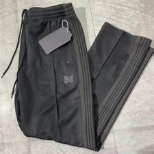 Quality Embroidered Needles Track Pants Classic Stripe Trousers