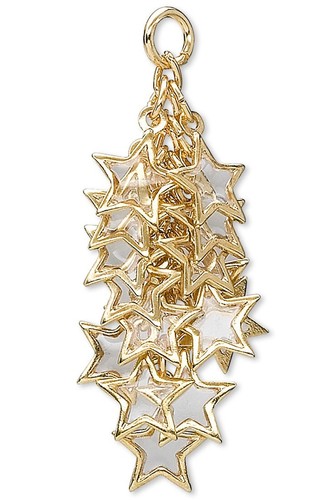 Focal, 4 Gold Plated Brass & Epoxy Amber STAR Cluster Drops (60 Star Charms) * - Picture 1 of 2
