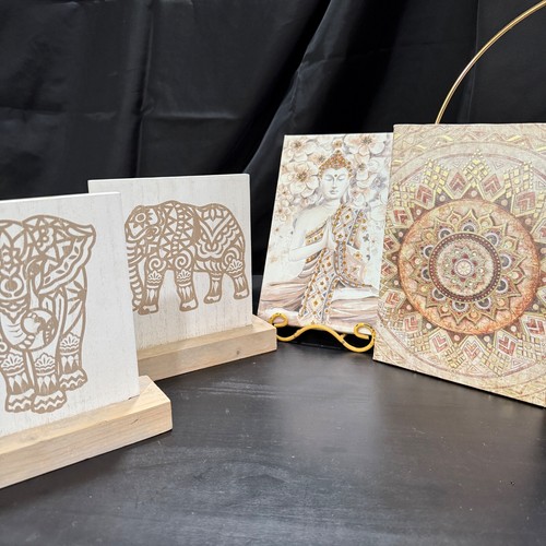 Lot of 4 Art of India-Canvas Golden Buddha & Mandala 6x8" and 2 Elephant 7x7"ea. - Picture 2 of 13