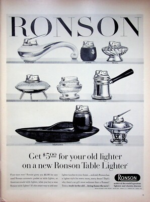 1957 Ronson Table Lighter Print Ad Tropicana Fantasy Cupid Nordic Queen Anne