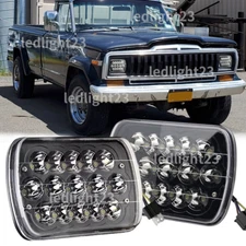 Fit Jeep J10 J20 Pickup 1974-1988 5x7" 7x6inch Led Headlights Hi/Lo Beam Black