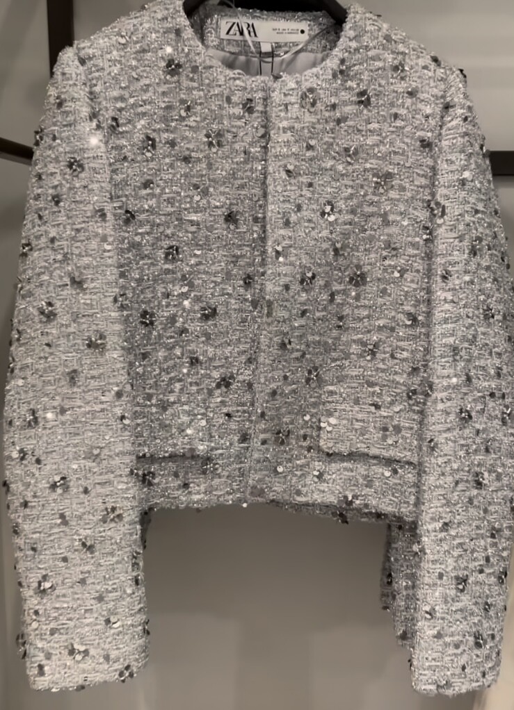 ZARA ZW COLLECTION SEQUIN JACKET SILVER NEW SS24 SIZES XS