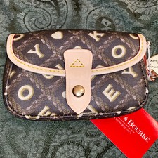 NEW WITH TAGS BROWN CROSSWORD DOONEY & BOURKE CLUTCH POUCH - No Wrist Strap