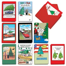 20 Asst'd Set Funny Christmas Cards w/Envelopes (10 Designs) Fun Festive Trees