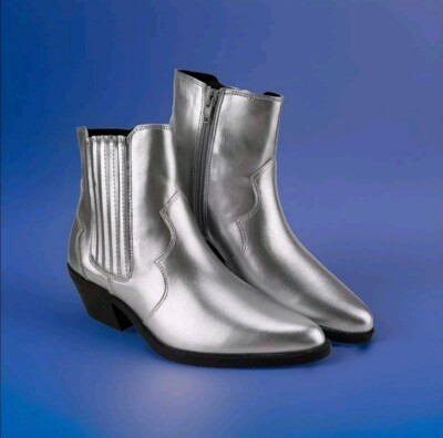 Womens Silver Ankle Boots Memory Foam Comfort Size 7 Western Style No Boundaries