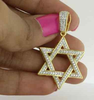 Real Moissanite 2.00Ct Round Cut Star of David Pendant 14K Yellow Gold Plated