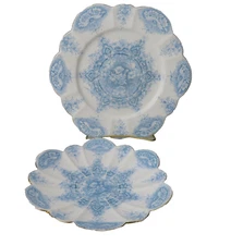 Wileman & Co. Pre Shelley Plates Daisy Shape Blue Paradise 6240 Rd 164516 c.1890