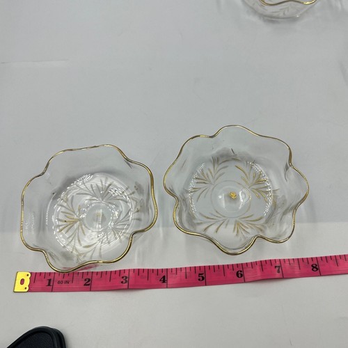 6 cuencos de postre delicados de vidrio fino vintage tono dorado patrón de acento de hojas - Imagen 2 de 6