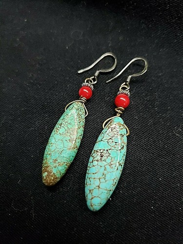 Statement Necklace Earrings Set Turquoise Red Coral Western Cowgirl Southwestern - Picture 8 of 12