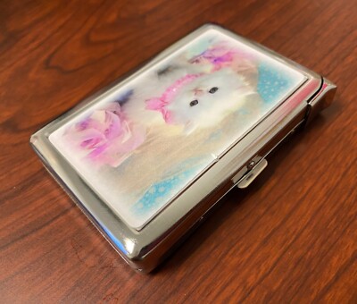 girly cigarette holder Glam Kitten Cigarette Case with Built in Lighter Metal Wallet Girly