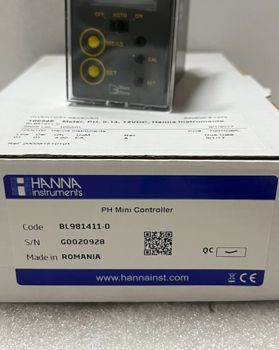 New Hanna Instruments BL981411-0 PH Mini Controller 0-14 12VDC w/ Power Adapter - Picture 3 of 4