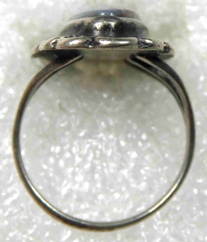 NATIVE AMERICAN STERLING Grey Red AGATE Cab HANDMADE Vintage RING size 8.0 - Picture 5 of 5