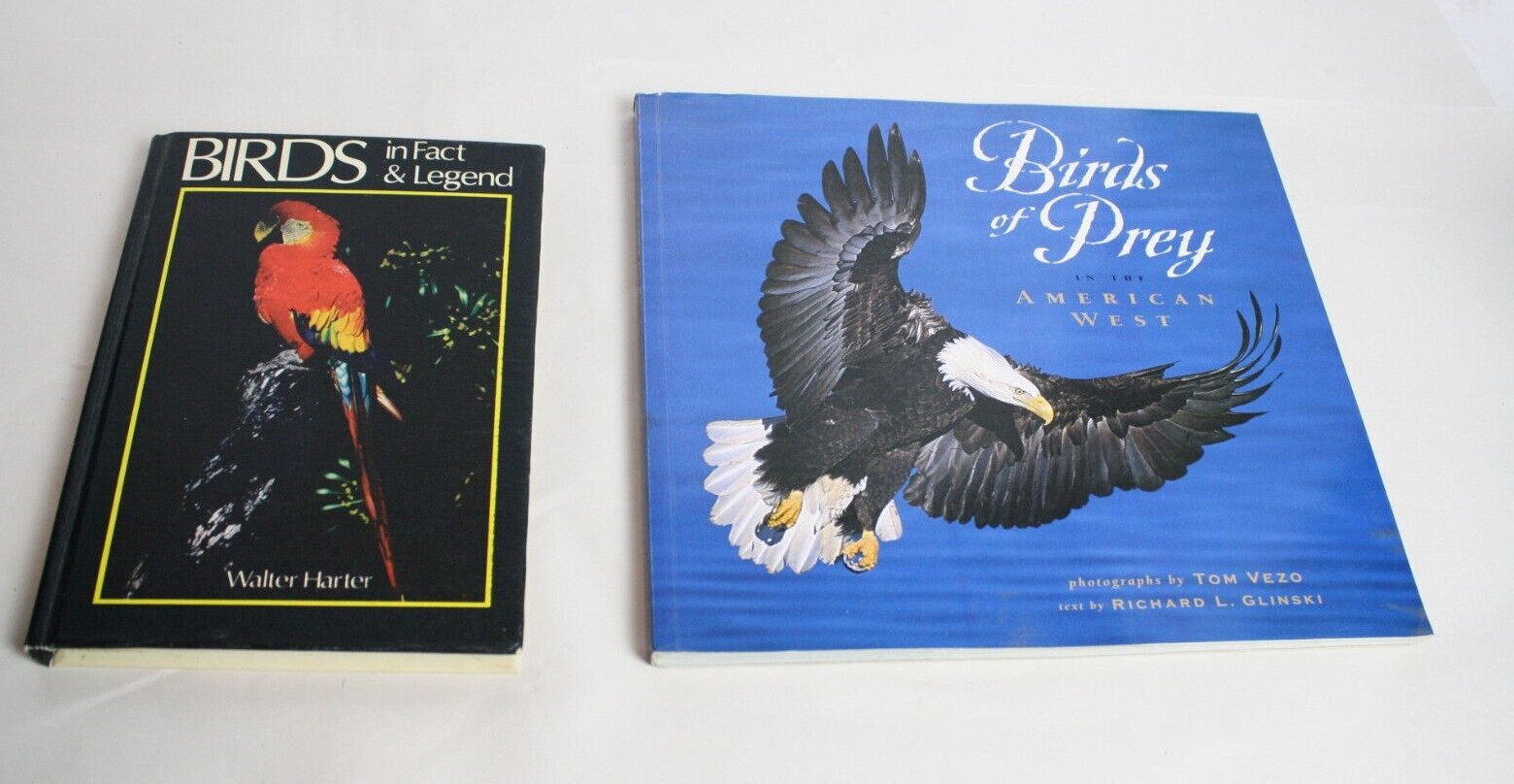 Lot of 2 Bird Books Birds of Prey and Birds in Fact and Legend Walter Harter VTG