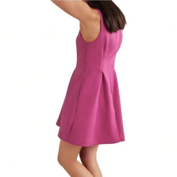 VETEMENTS Nuovo mini abito Boden taglia 14 R rosa scollo a V misto lana senza maniche aderente e svasato