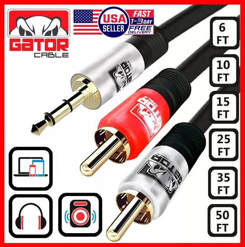 3.5mm AUX to 2 RCA Stereo Cable Y Splitter Audio Male Cord Adapter Plug
