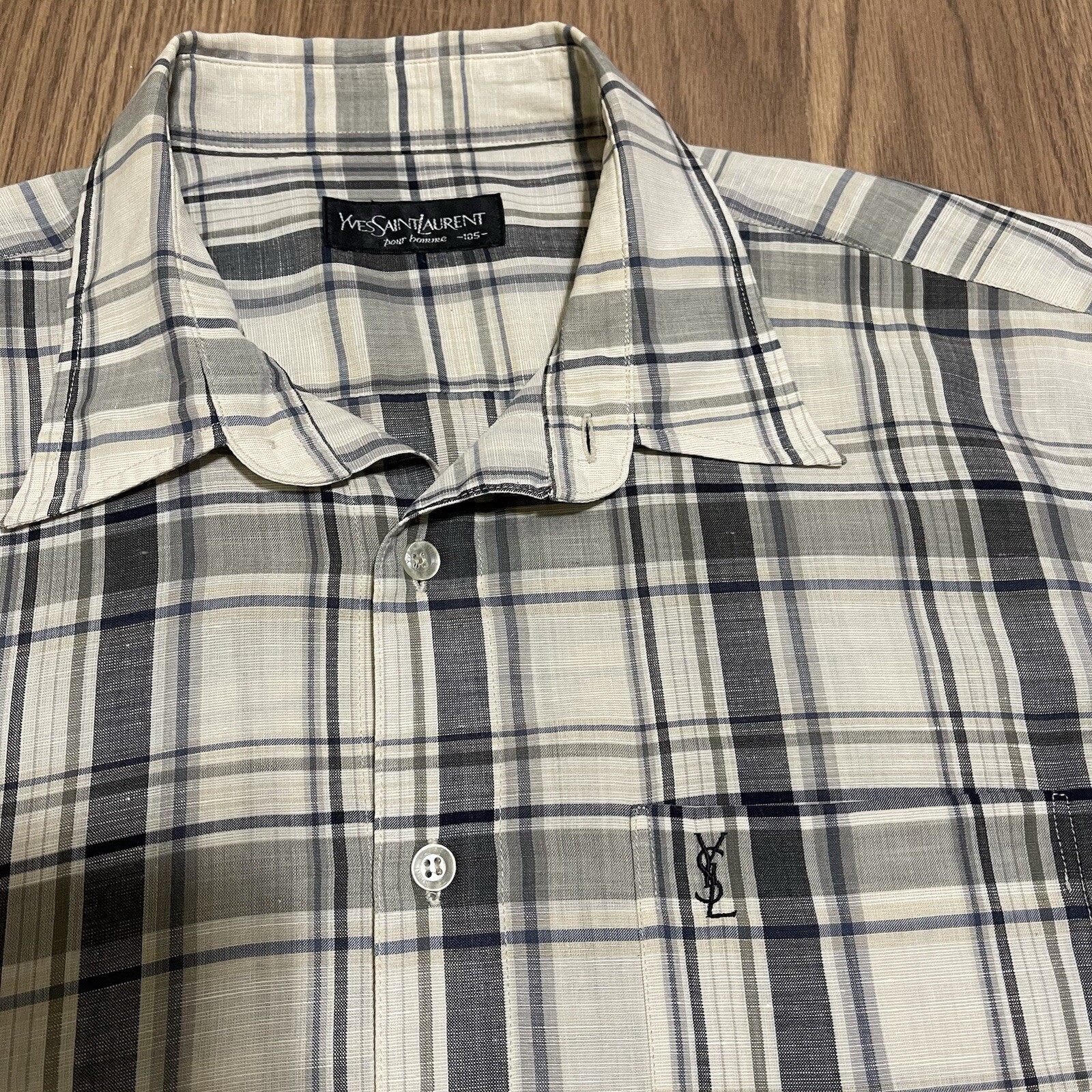 YSL Yves Saint Laurent camicia vintage manica corta uomo righe a quadri taglia L