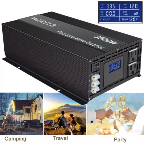 3000W Pure Sine Wave Power Inverter 36V 110V 120V Car Truck Motorhome RV Solar