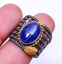 Sodalite Black Rhodium 925 Sterling Silver Ring S.8 R34, Christmas Gift